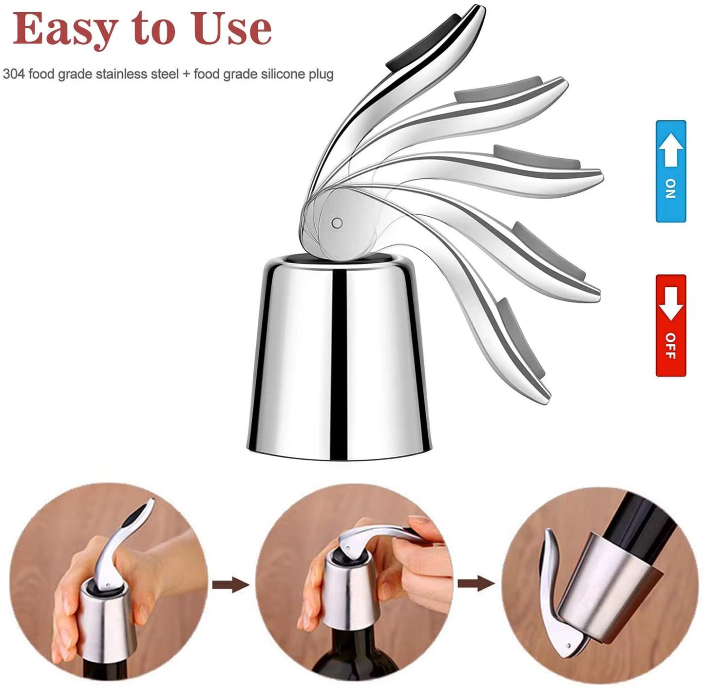 Stainless Steel Wine Bottle Stopper with Silicone Seal